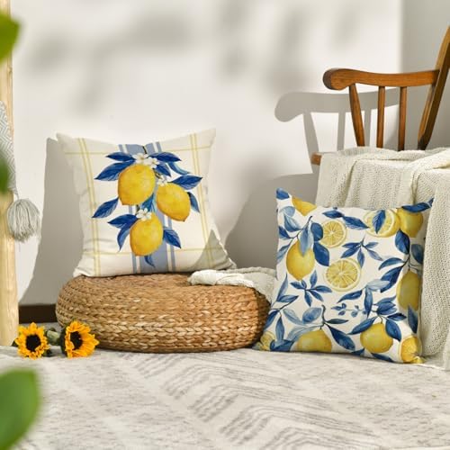 AVOIN colorlife Summer Lemon Leaves Plaid Throw Pillow Covers