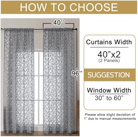 OWENIE Leyna Extra Long Charcoal Gray Curtains 96 Inches Long 2 Panels