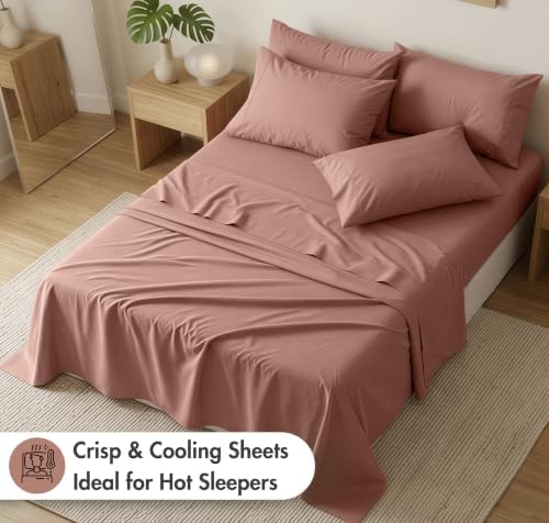 RUVANTI 100% Cotton Full Sheet Set, Percale Full Size Sheets, Mocha