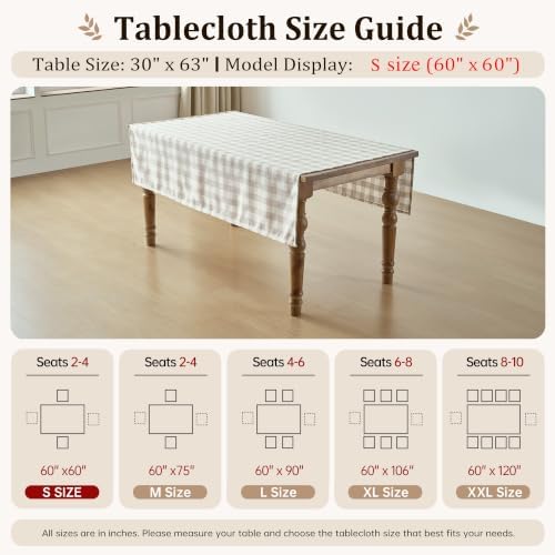 Beige Gingham Tablecloth, 60 x 60 Inch Square, Checkered Tablecloth