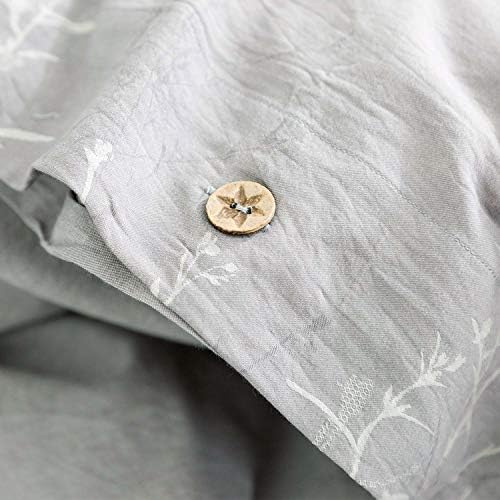 Duvet Cover Set Full/Queen Size Washed Cotton Yarn, Jacquard Gray and