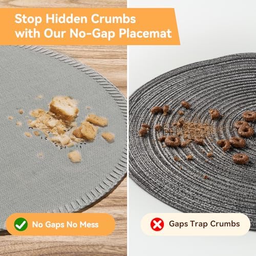 Round Placemats Set of 8 - Machine Washable Linen-Like Cloth Place