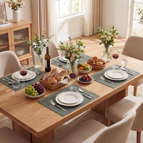 Artoid Mode Grey Faux Leather Placemats Set of 6, 12x18 Inch