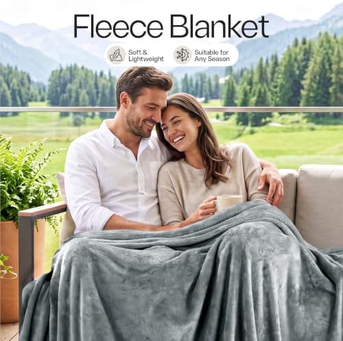 Soft Fleece Blanket for Bed Queen Size Cool Grey (90x90 Inch)