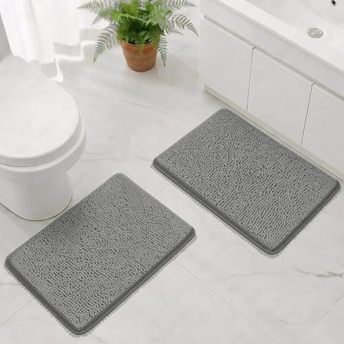 Bcoimo Bath Rug Mat Sets, 2 Piece Extra Soft Chenille Gray Bathroom
