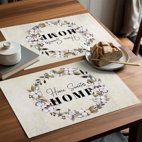 Placemats Set of 8, Home Sweet Woven Placemat, Linen Place Mats for