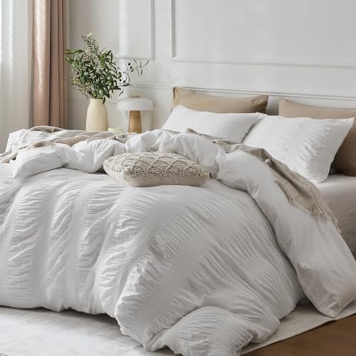 JELLYMONI White - Wide Seersucker Duvet Cover Set Queen Size