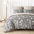 Branches Leaves Duvet Cover King Gray Bedding Set 3 Pcs Super Soft