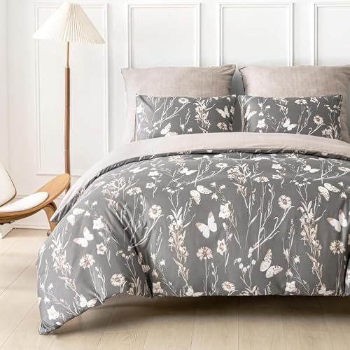 Branches Leaves Duvet Cover King Gray Bedding Set 3 Pcs Super Soft