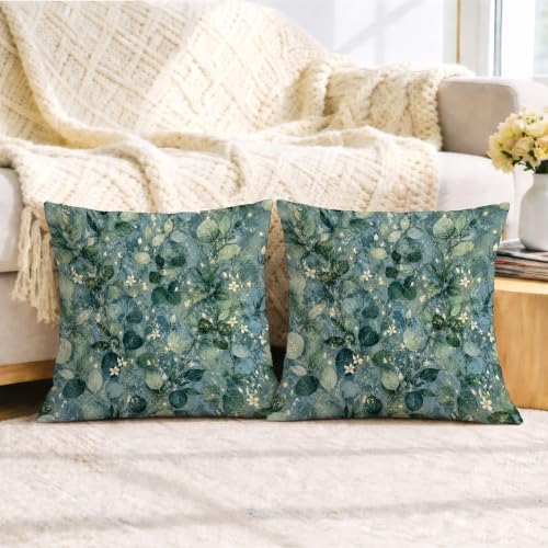 Botanical Watercolor Leaves Throw Pillow Covers 22x22 Set of 2