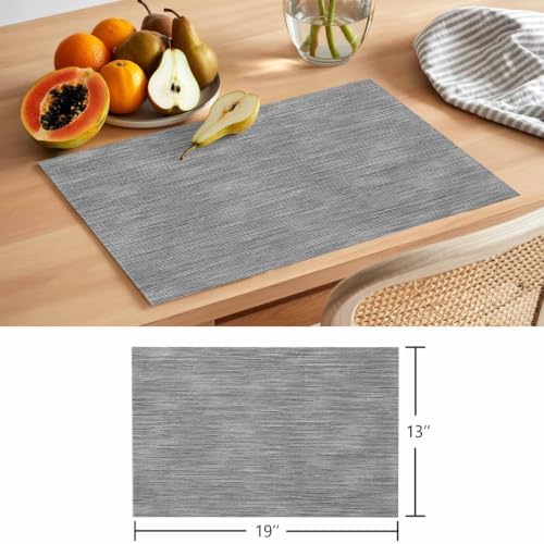 Gray Solid Color Placemats Set of 8,Cotton Linen Fabric Place