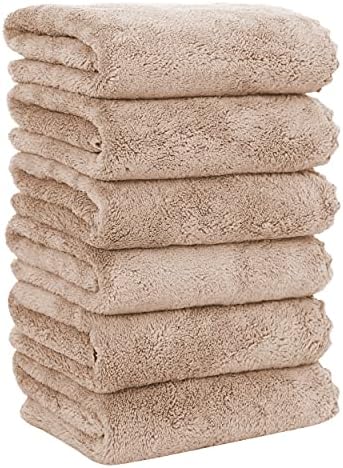 MOONQUEEN 6 Pack Premium Hand Towels - Quick Drying - Microfiber Coral
