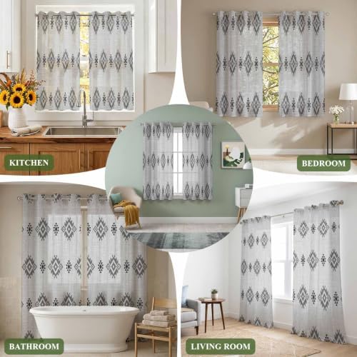 Grey Boho Sheer Curtains 63 Inch Length 2 Panels Set Western Ethnic