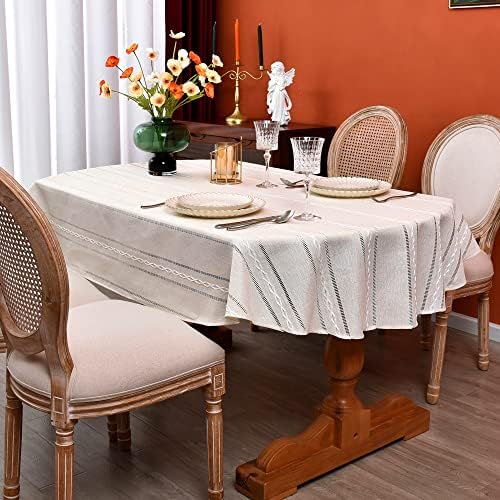 Boho Oval Tablecloth 60 x 120 Inches, Farmhouse Striped Washable