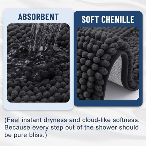 Grandaily 2 Piece Chenille Striped Bathroom Rug Bundle, Extra Thick