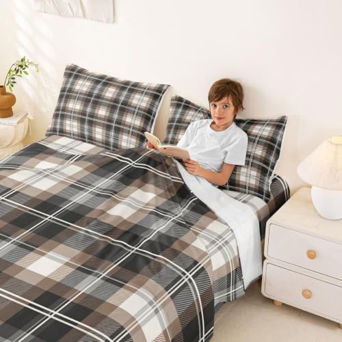 Castle Fairy Modern Plaid Sheet Set King Size,Neutral Gray Cream