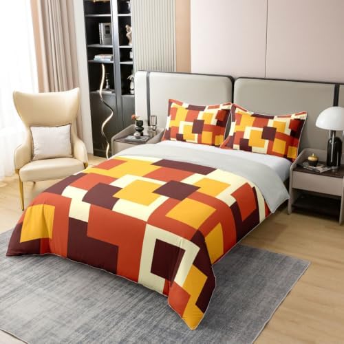 Feelyou Yellow Brown Geometric Duvet Cover 100% Cotton King Size