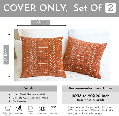 BlissBlush Decorative Throw Pillow Covers 18X18 Set of 2, Brick Red