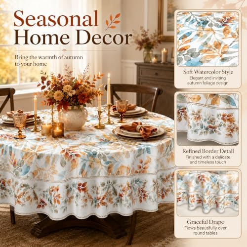 Colourful Leave Round Tablecloth 70 Inch Beige Eucalyptus Leaves Table