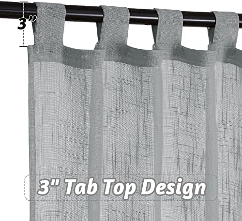 RYB HOME Grey Sheer Curtains 96 inch Length, Linen Textured Sheer