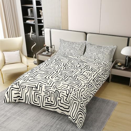 jejeloiu Black and Beige Duvet Cover 100% Cotton King Size Stripes