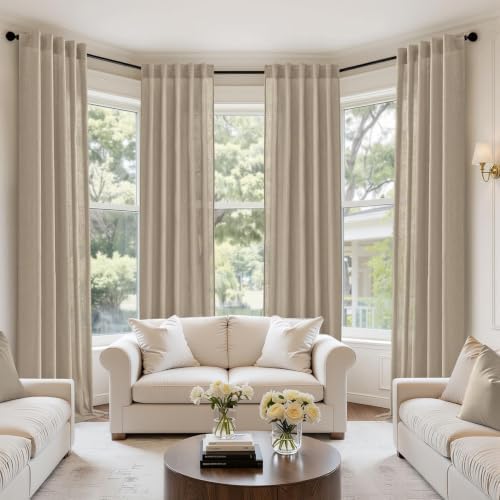 MIULEE Taupe Back Tab Linen Curtains 4 Panels 42W x 96L