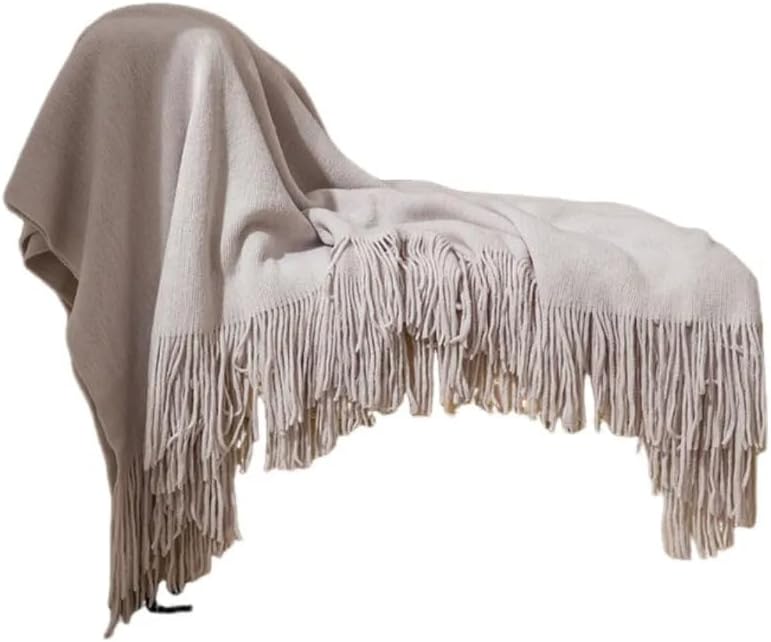 50*70IN Knit Throw Blanket Tassel Edge Cozy Nap Office Use,Light Grey