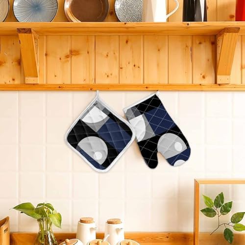 Quilted Cotton Terry Cloth Oven Mitt, Pot Holder Abstract Stitching