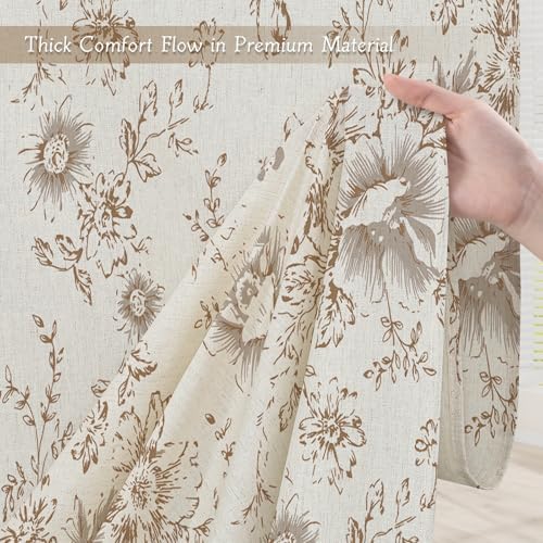 Brown Floral Linen Shower Curtain, Cottagecore French Country, 72x84