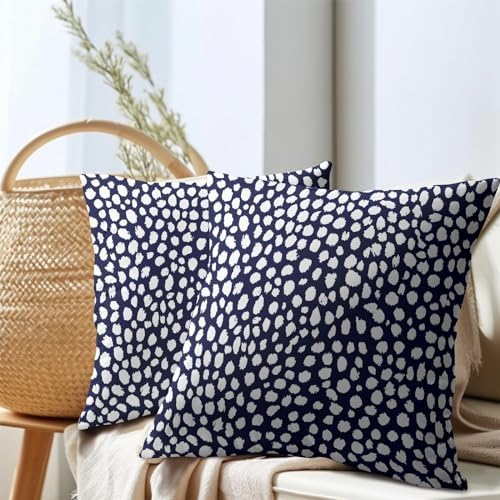 Navy Blue Cream Dots Pillow Covers 20x20 Inches Boho Design Polka Dot