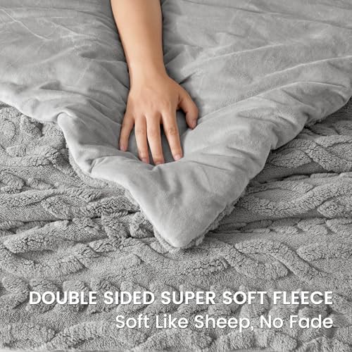 PHF Fluffy Sherpa Fleece King Comforter Set, Grey
