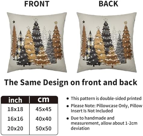 Christmas Pillow Covers 22x22 Inch Set of 2 Black Brown Xmas Tree
