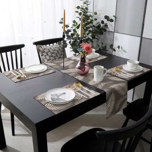 Rustic Palm Leaves Table Mats Set of 6 with Table Runner 90 Inches