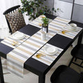 Modern Art Table Runner and Placemats Set of 6 Gray Beige Stripes