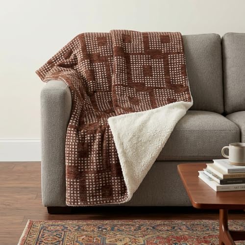 HomeRoots 50" X 70" Brown and Beige Geometric Polyester Woven Plush