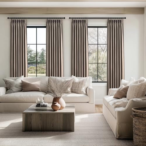 96 Inches Long Pleated Sheer Curtains,Dark Linen Blended Light