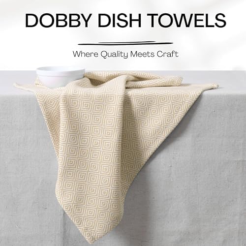 Beige Kitchen Towels, 12 Pack, 100% Cotton, Super Absorbent and Quick