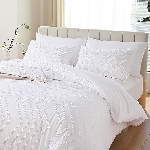 YIRDDEO Twin Size Comforter 2Pcs, White Boho Chevron Bedding Sets