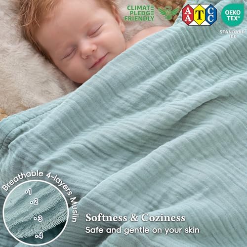 David's Home Cotton Muslin Blanket, Soft Cooling Summer, Queen, Teal