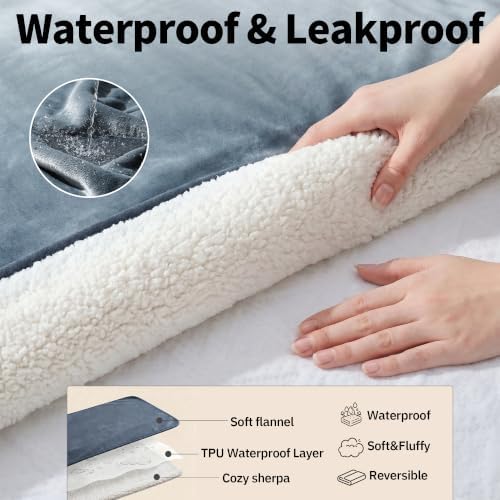 Sunheir Waterproof Blanket for King Size Bed, 108"x86" Reversible Soft