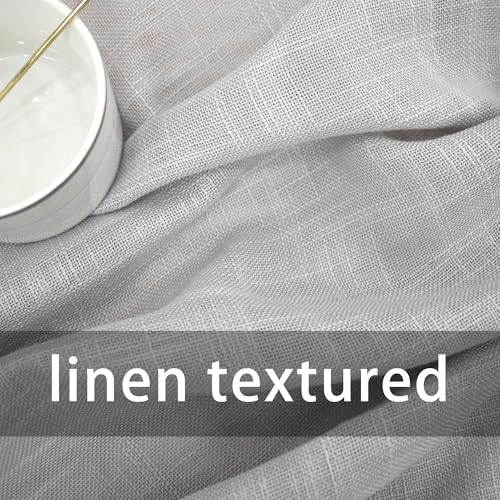 UPOPO Grey Sheer Curtains 63 inches Linen Texured Farmhouse Living