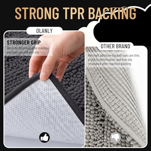 OLANLY Thick Chenille Bathroom Rugs Sets 3 Piece