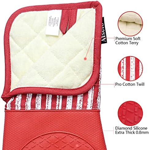 Alselo Silicone Oven Mitts Heat Resistant 932°F with Waterproof &