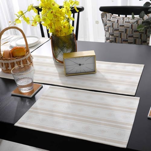 Beige Striped Table Runner and Placemats for Dining Table, Burlap