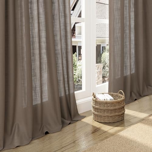 Nanspring Dark Taupe Semi Sheer Curtains 72 Inches Long 2 Panels Set