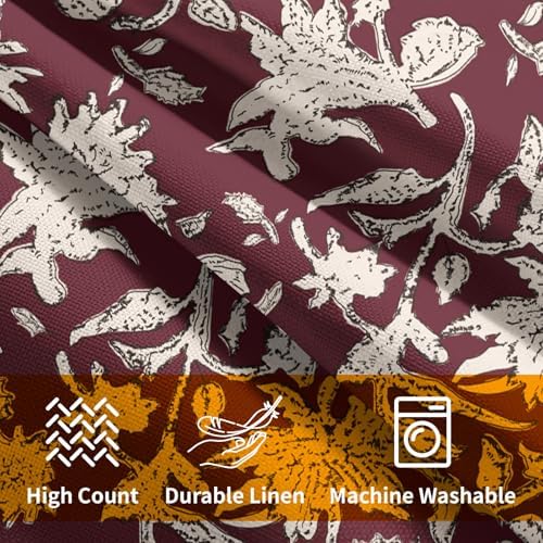 Wine Red Floral Block Print Throw Pillow Covers 18x18 Inch Set of 2