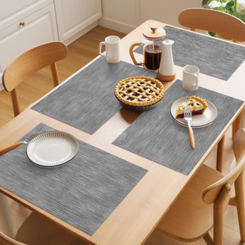 Ash Gray Placemats Set of 8, Boho Grey Solid Color Linen Weave Texture