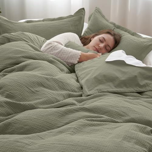 PHF 100% Cotton Muslin Duvet Cover Queen Size 3-Layer, 90"x90", Dusty