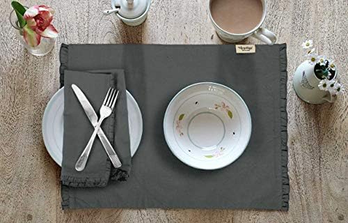 Gray Solid Home Decor Washable Frill Placemats & Napkins Table Decor