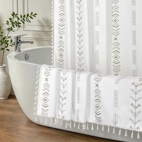 Yinhua Boho Farmhouse Shower Curtain Linen Fabric Shower Curtains with